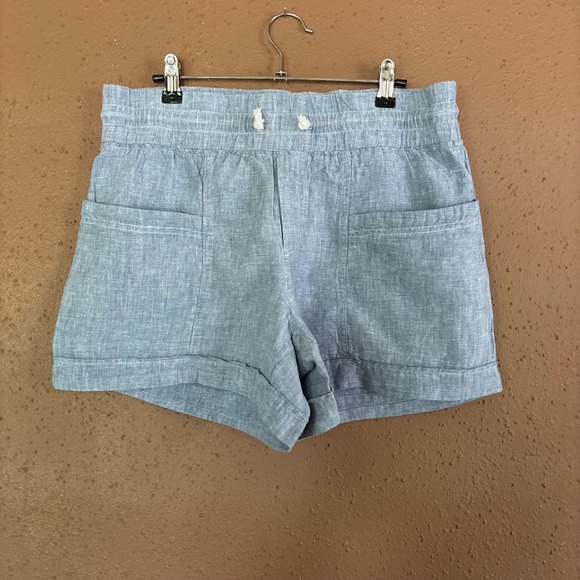 Athleta Pants - Athleta Cabo Linen 4" Shorts Light Blue Chambray Drawstring Waist 10
